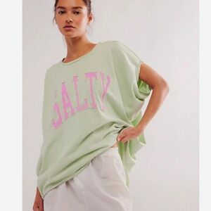 Free People Light Green Tee with Pink Print NWT XS